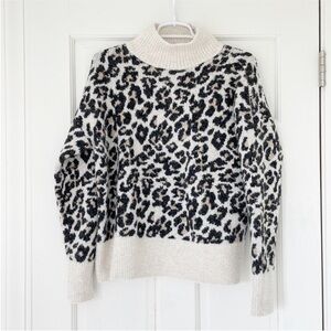 ANN TAYLOR LOFT sweater size S black brown leopard animal print mock neck